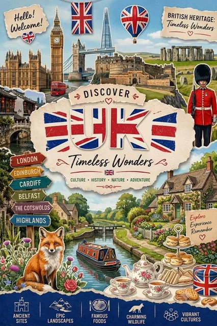Vintage collage scrapbook travel poster