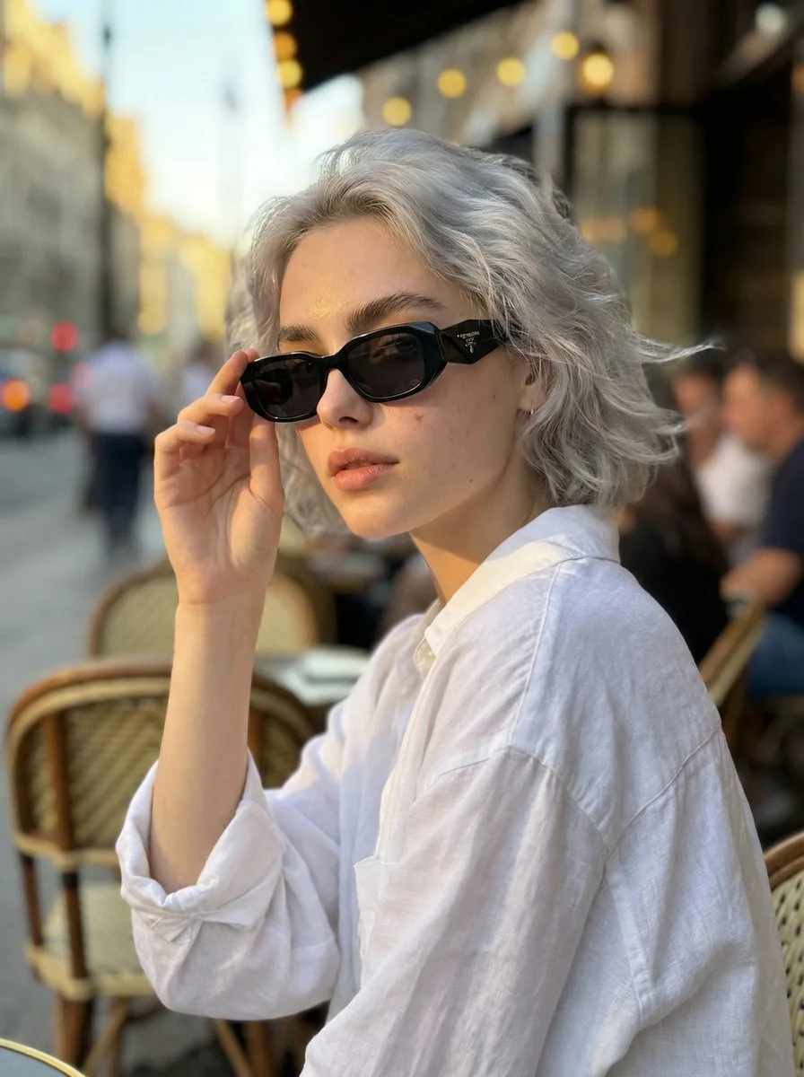 Golden hour cafe woman — Sonra