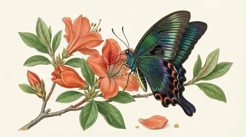Peacock butterfly rhododendron