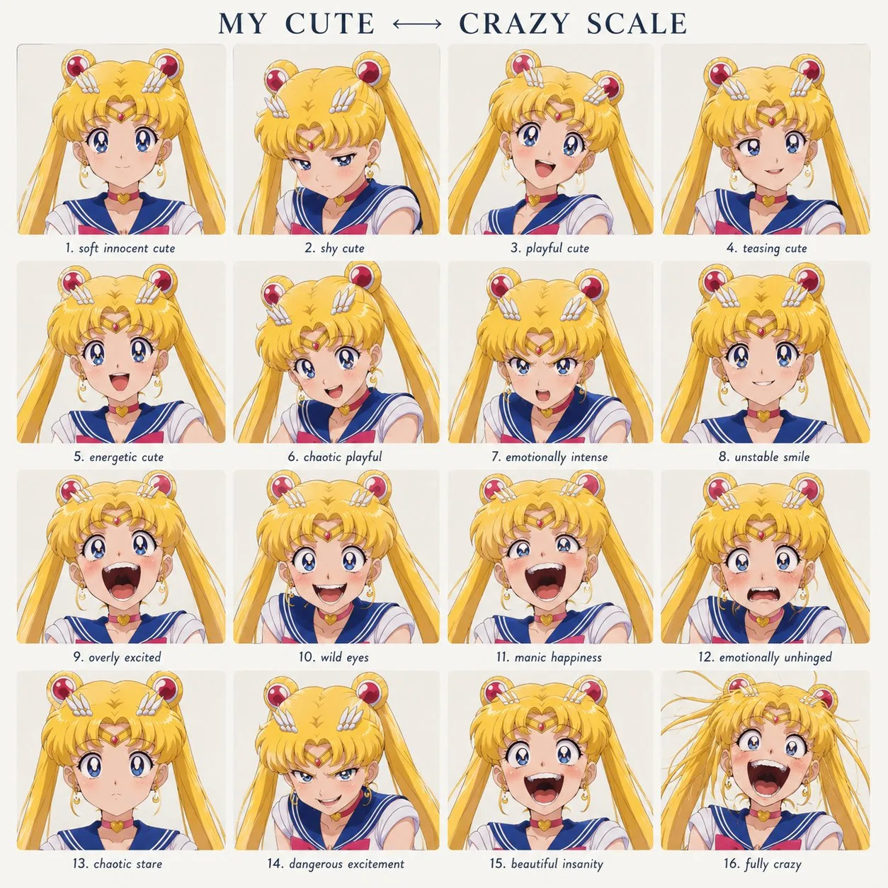 Magical girl cute crazy expression sheet — Sonra