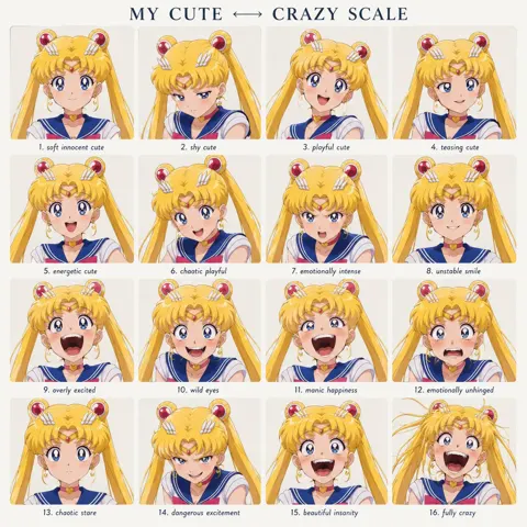 Magical girl cute crazy expression sheet