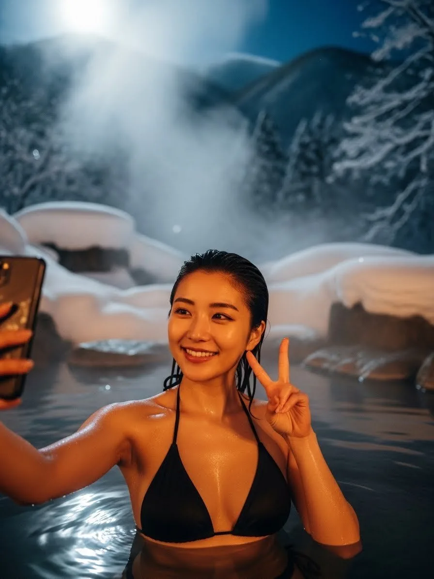 Snow forest bikini selfie — After