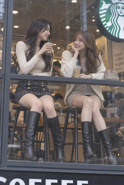 Coffee shop window east asian women street photography