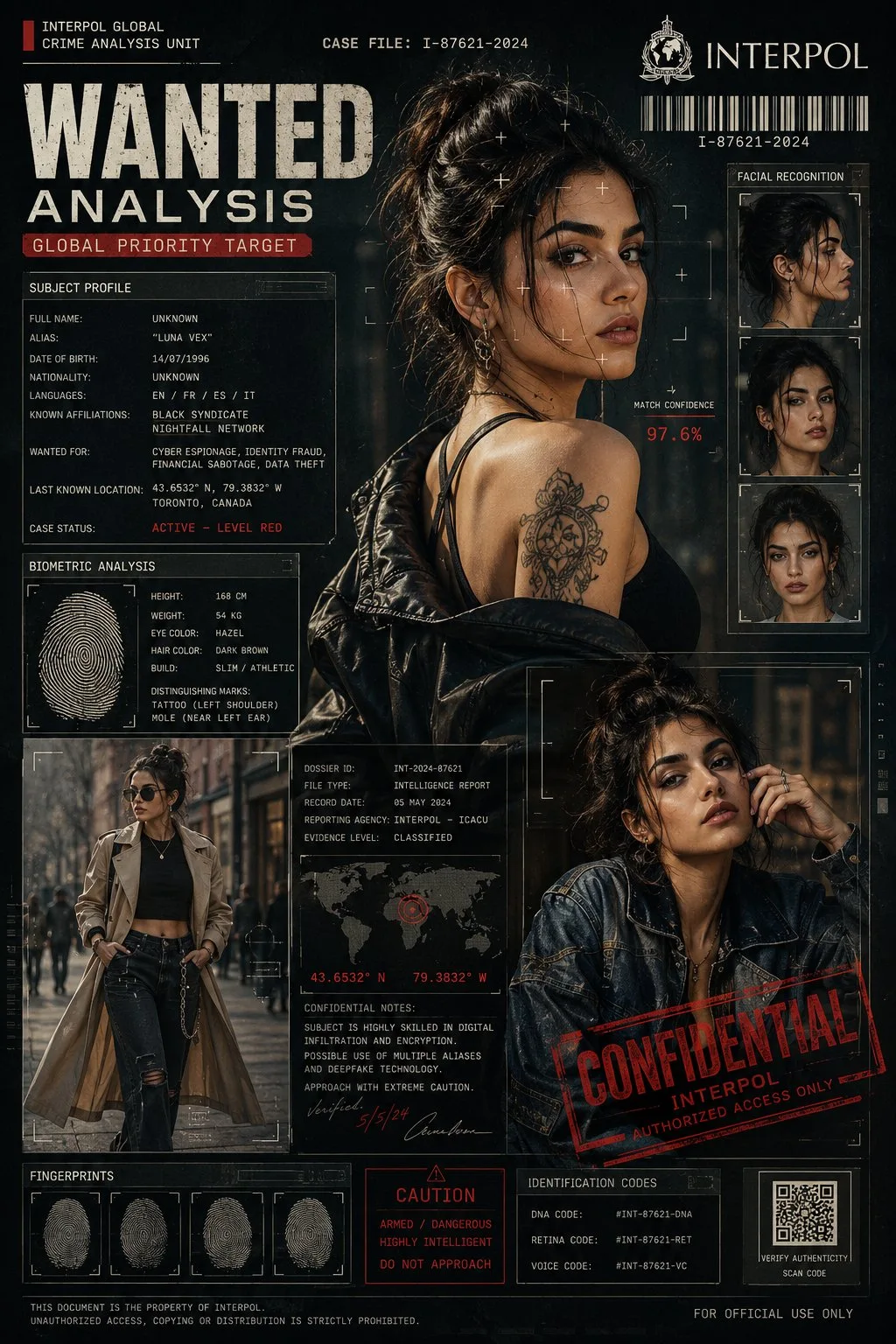 Modern interpol wanted analysis fashion poster — After