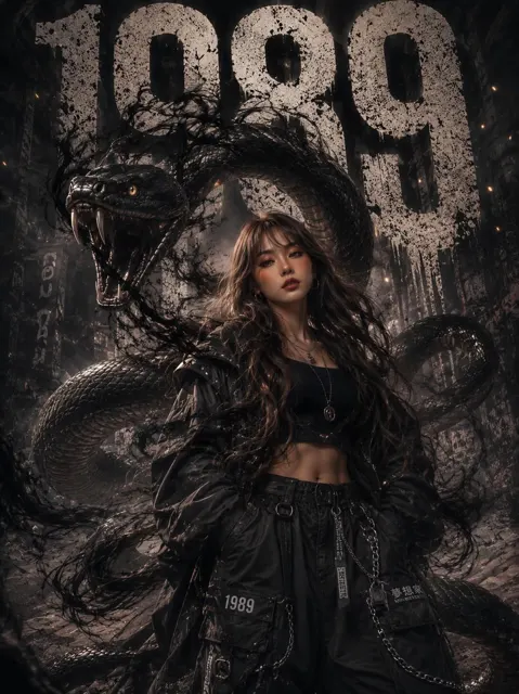 Asian beauty and python fashion shot