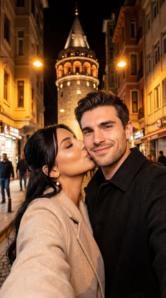 Galata tower night selfie — Sonra