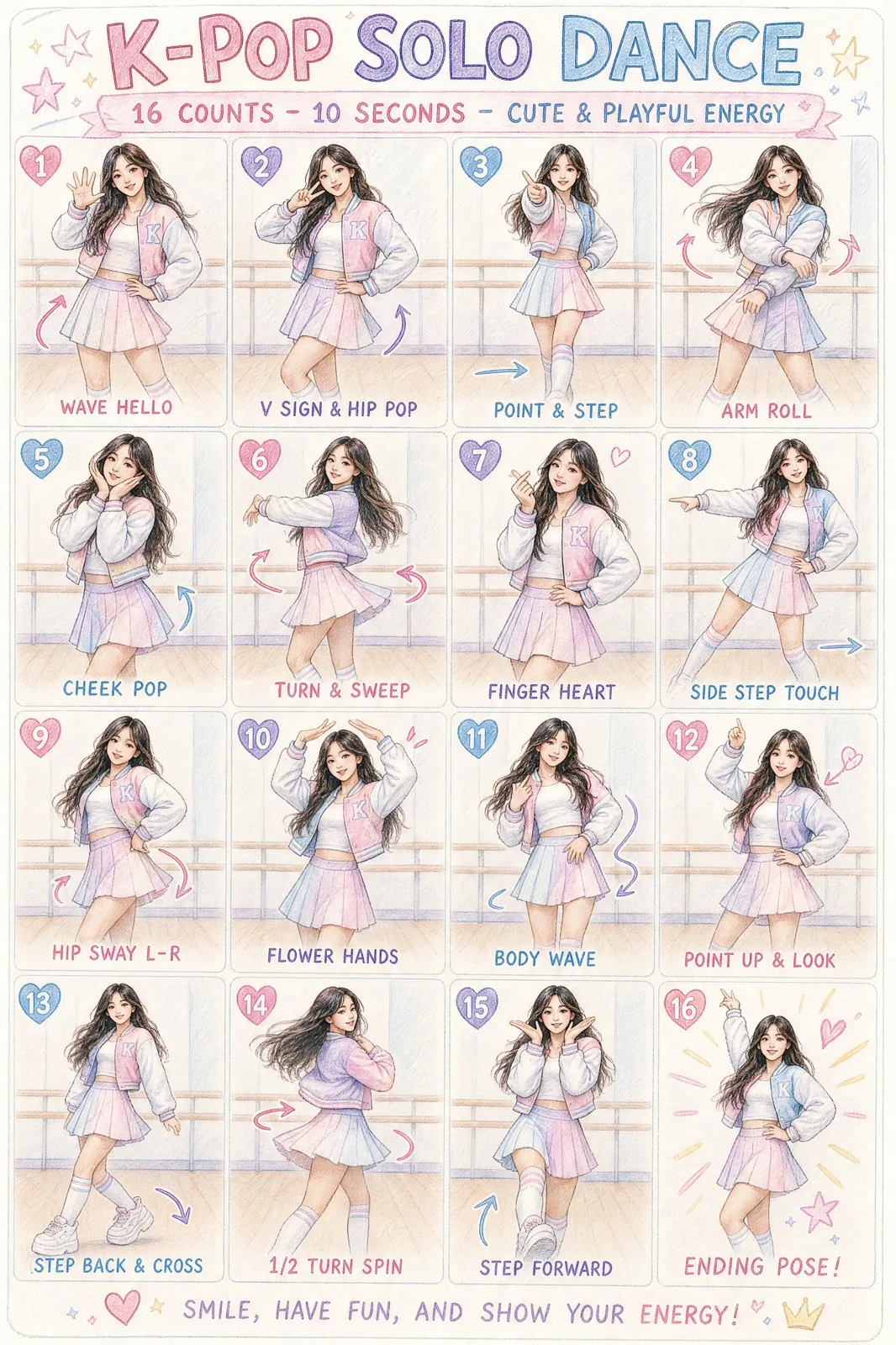 K pop solo dance choreography sketch infographic — Sonra