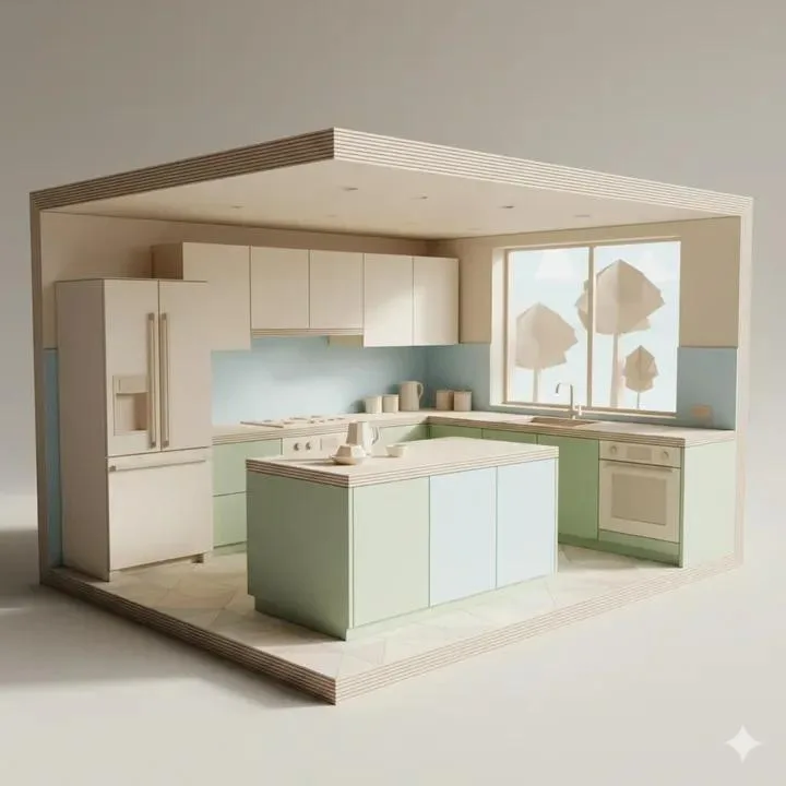 Soft pastel origami kitchen — After