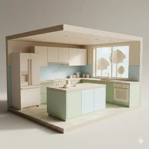 Soft pastel origami kitchen