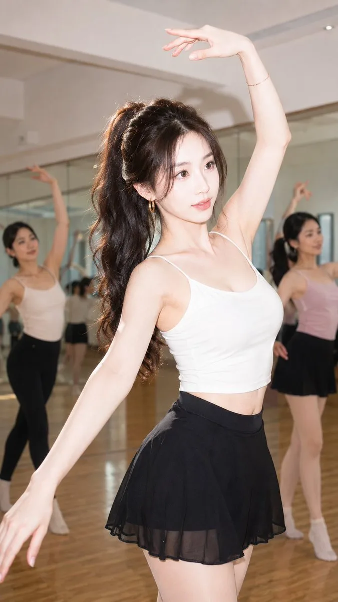Photorealistic dance studio east asian woman snapshot — After