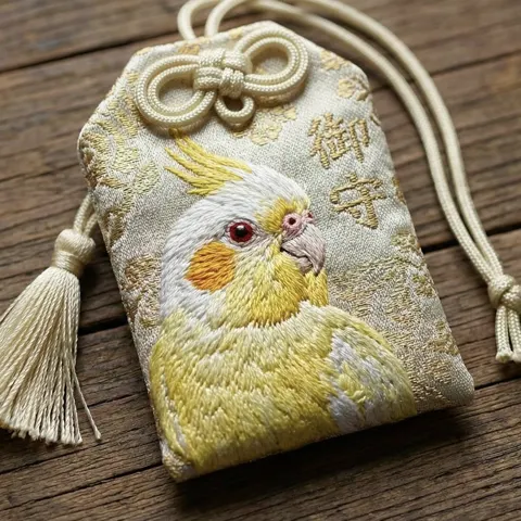 Realistic wooden cockatiel amulet