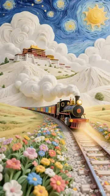 Cream texture van gogh dream train