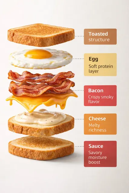 Rotating exploded breakfast sandwich