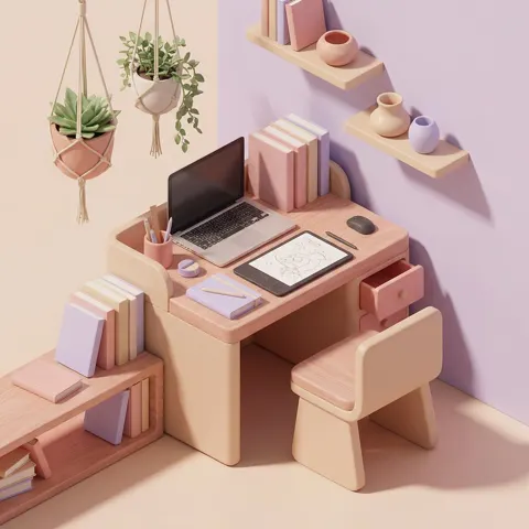 Dreamy weightless isometric office
