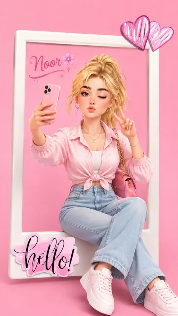 Pixar disney style blonde girl morning selfie 3d illustration