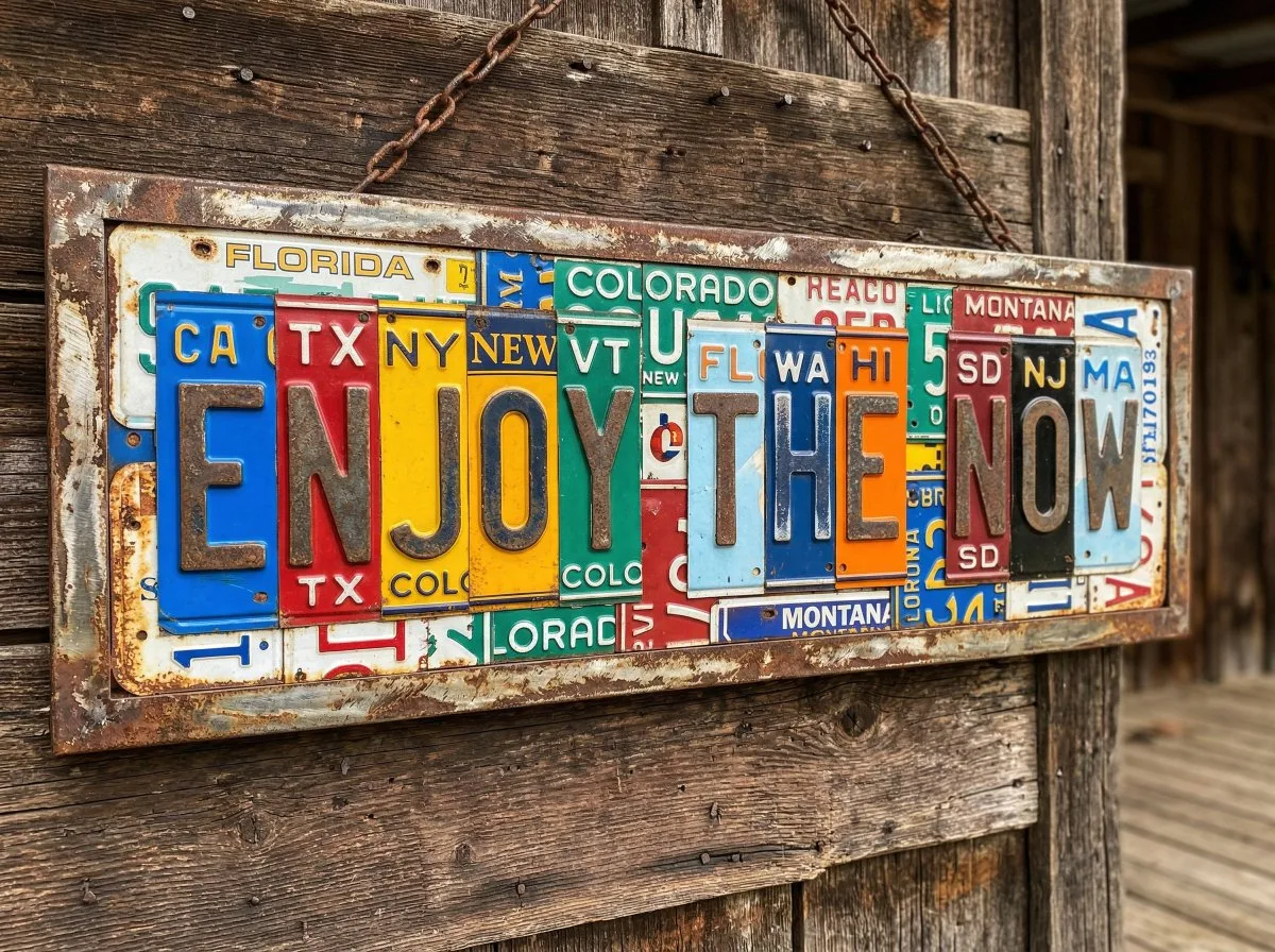 Vintage license plate sign — After