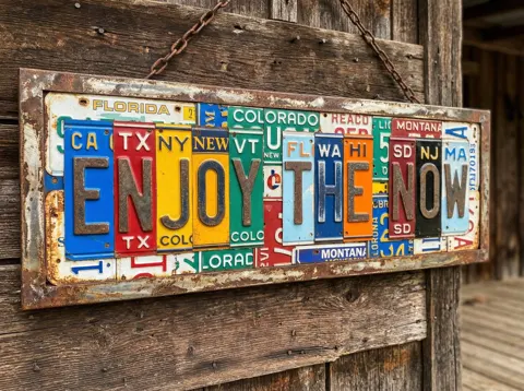 Vintage license plate sign