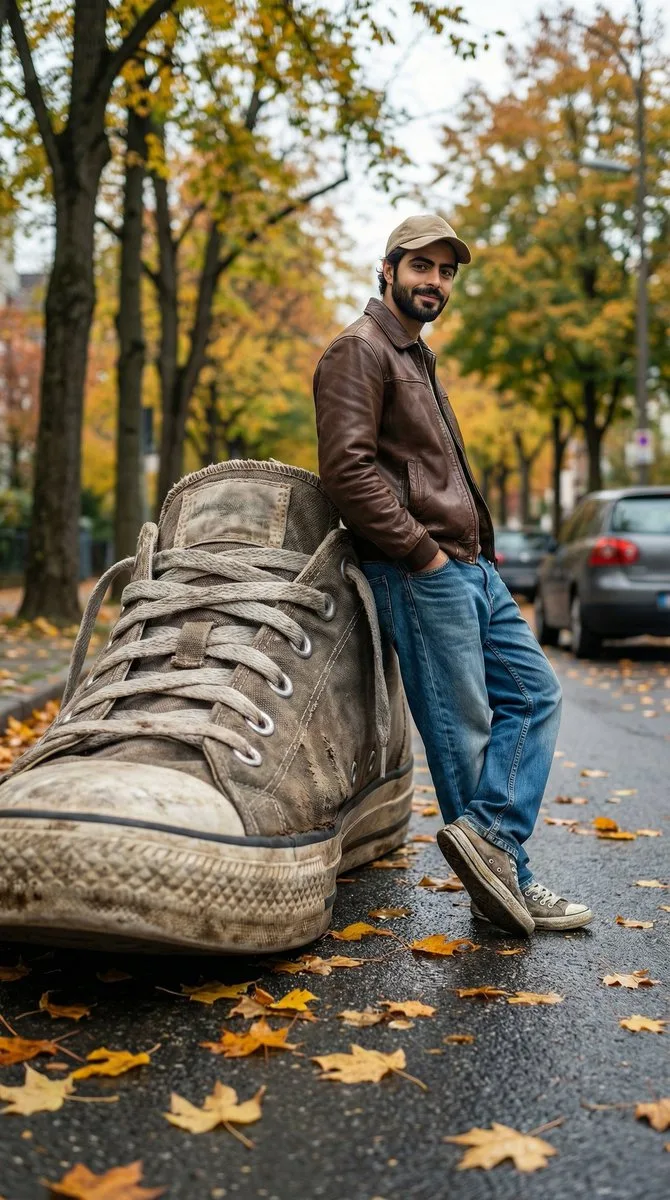 Cinematic autumn street giant sneaker — After