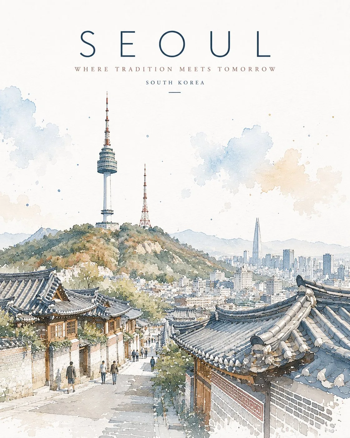 Minimalist watercolor travel poster architectural illustration — After