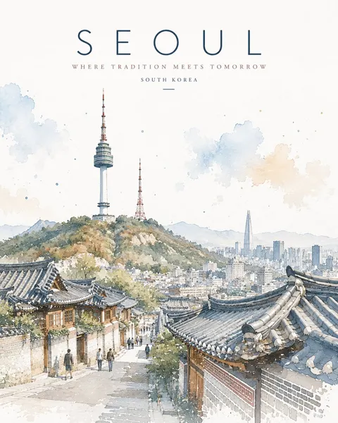 Minimalist watercolor travel poster architectural illustration