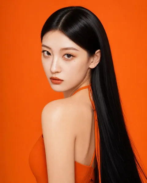 East asian woman orange silk dress beauty portrait