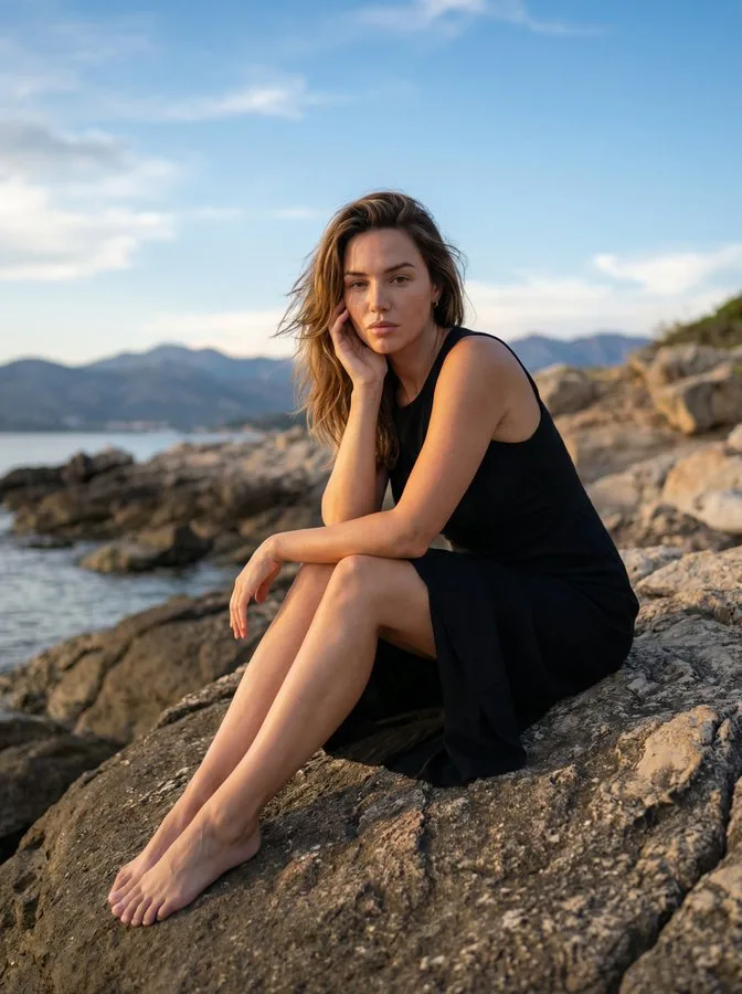 Sunset coast black dress girl — Sonra