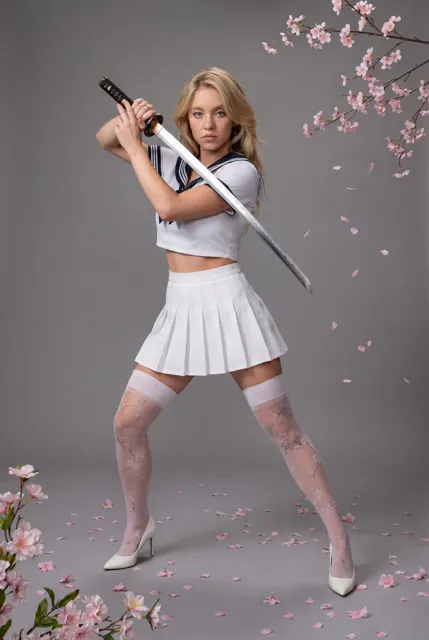 Young woman katana sailor outfit sakura studio