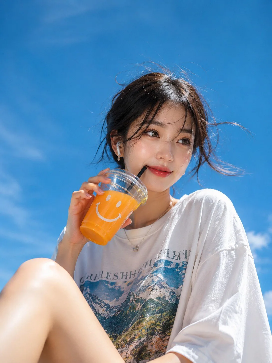Realistic east asian woman summer drink portrait — After