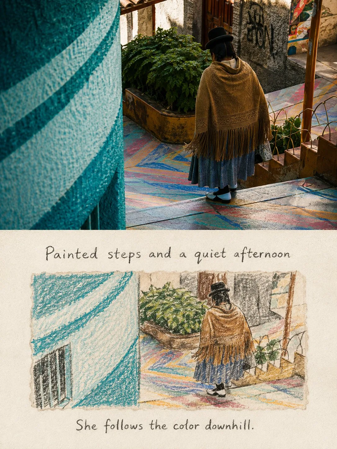 Crayon travel notes comparison poster style — After