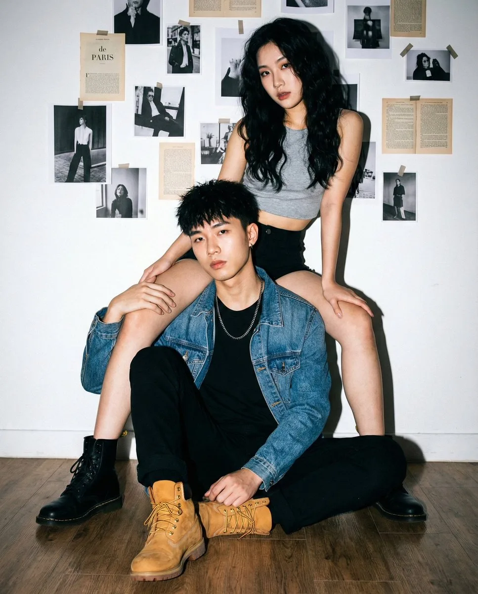 Edgy asian couple flash photography — After