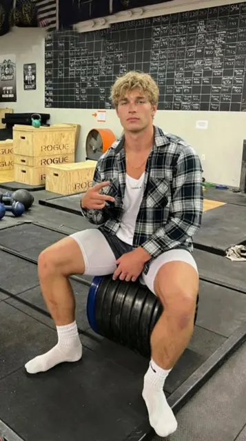 Blonde athlete on plates