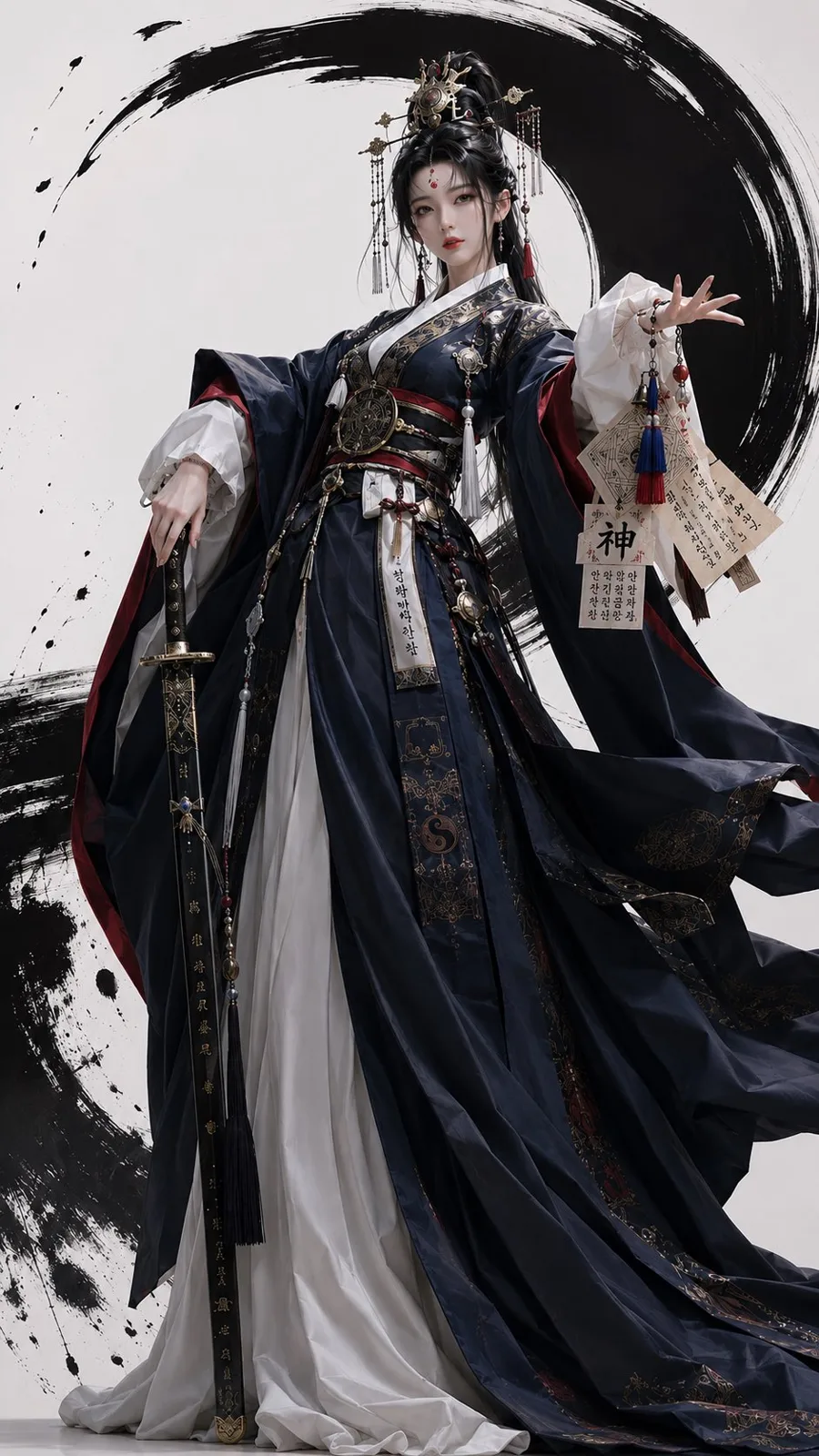 Korean shaman mudang anime realism portrait — After