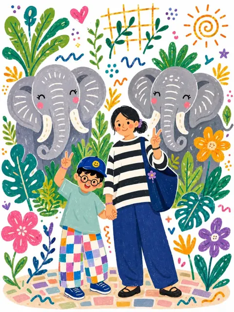 Whimsical jungle adventure storybook illustration