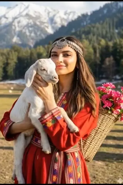 Himalayan sunset kashmiri girl white goat