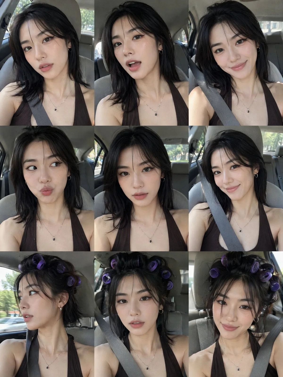East asian woman car selfie realistic prompt — After