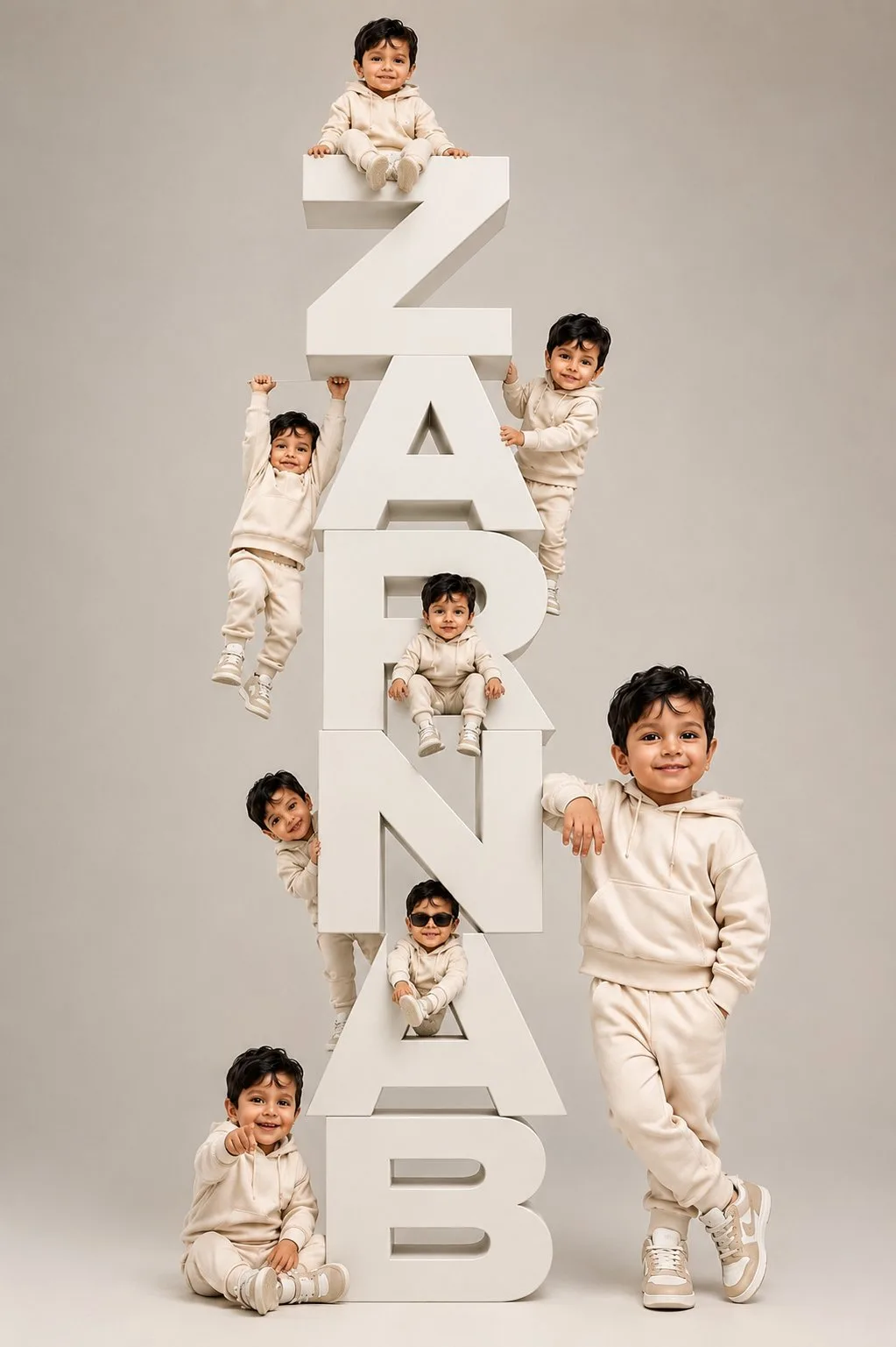 Toddler clones zarnab 3d letters studio portrait — After