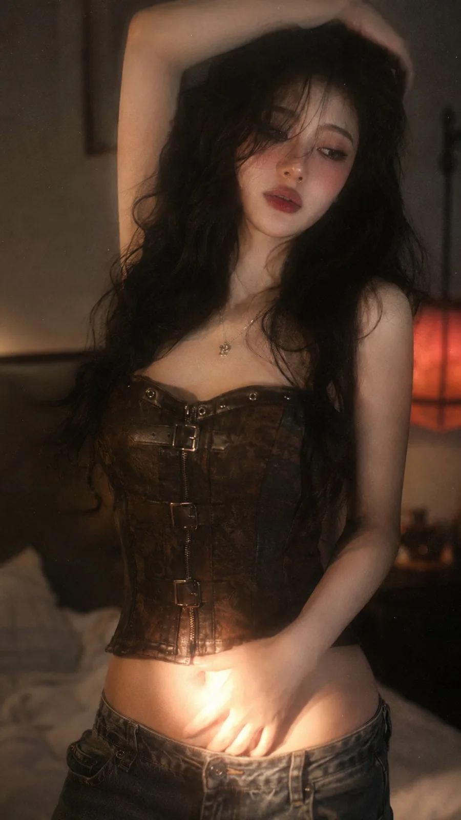 Vintage moody indoor portrait asian woman — After