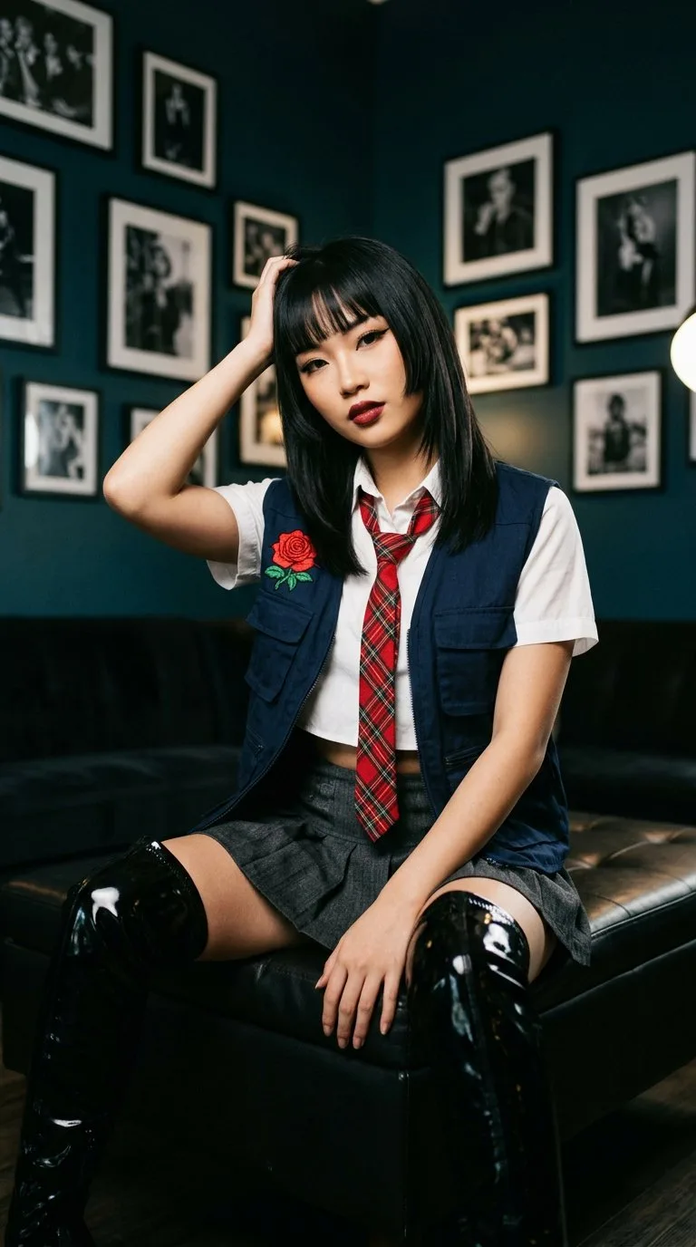 High fidelity fashion portrait hime cut kpop style — After