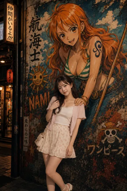 Tokyo alley girl anime mural hand shoulder