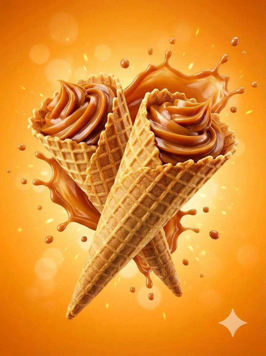 Floating caramel cone visuals — Sonra