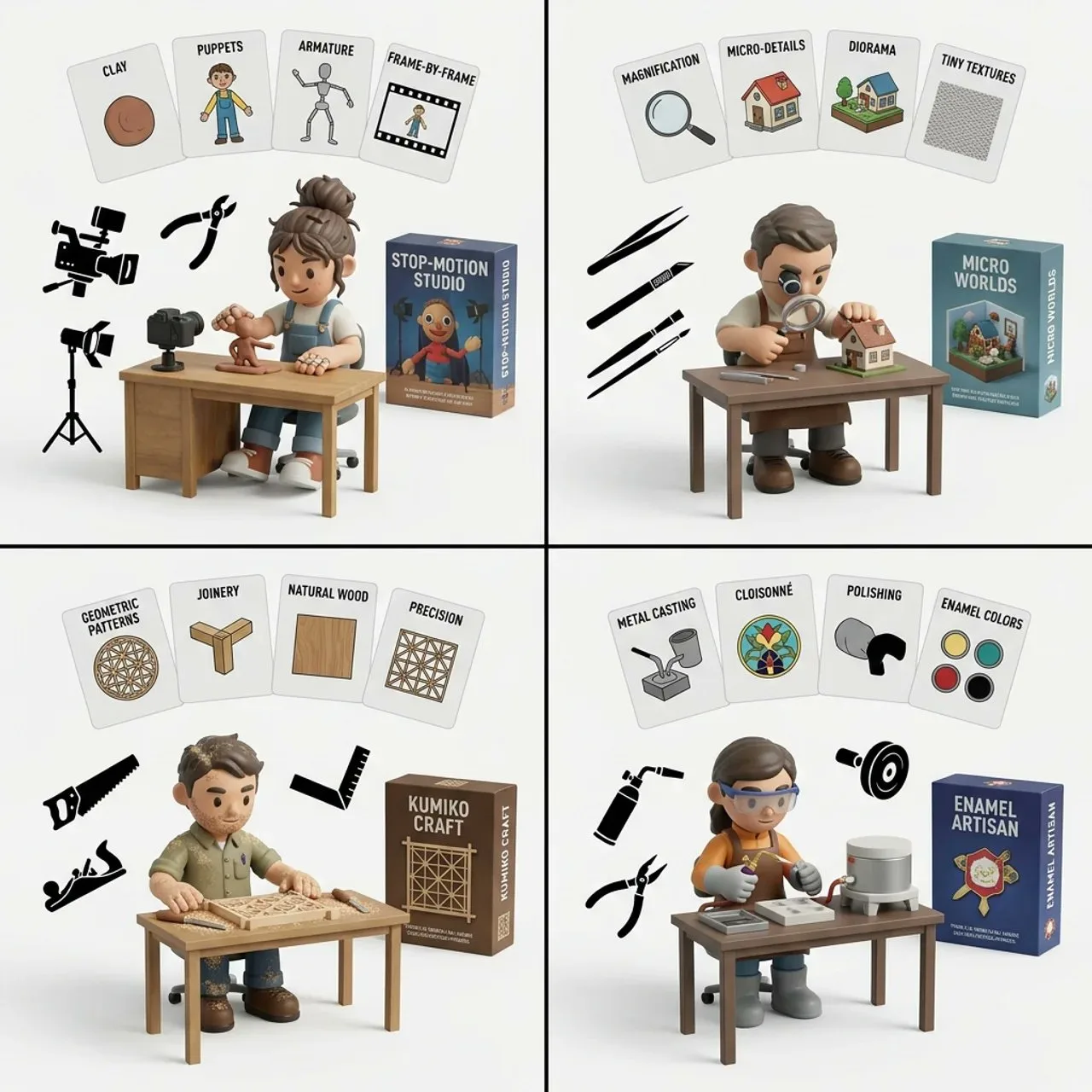 3d vinyl toy handmade art style grid — After