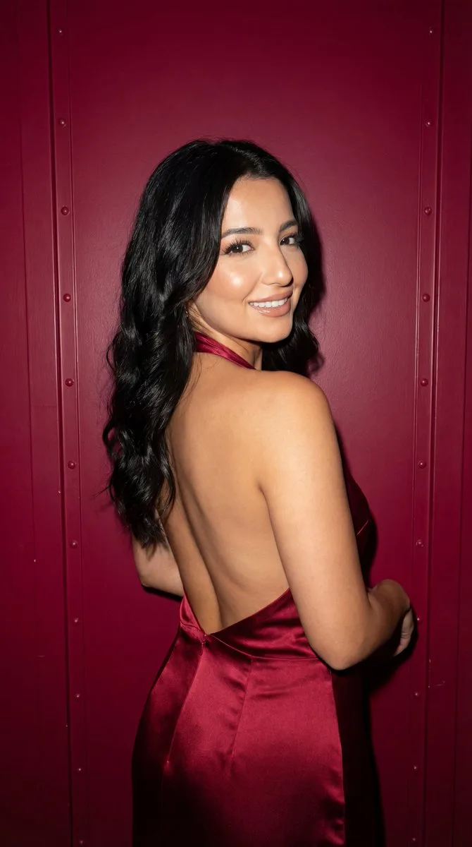 Crimson velvet backless satin look back — Sonra