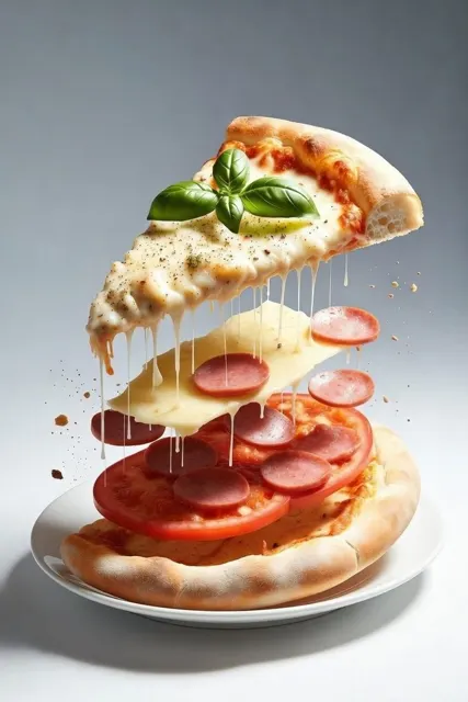 Hyper realistic floating pizza