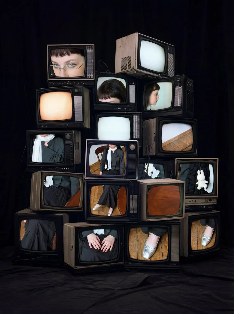 Stacked crt vintage girl collage — Sonra