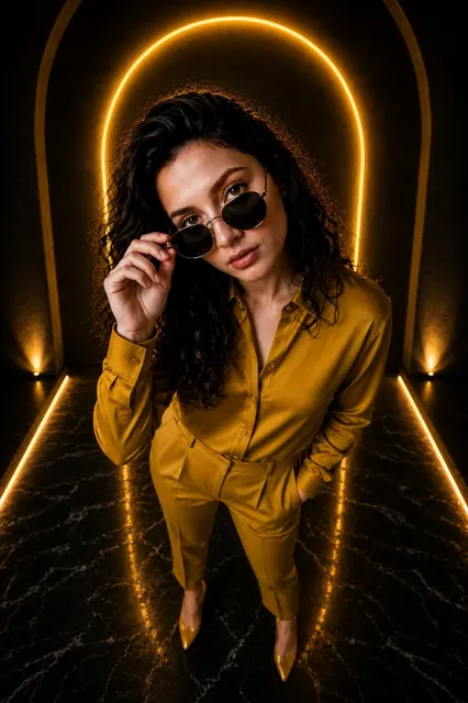 Premium dark yellow cinematic fashion portrait