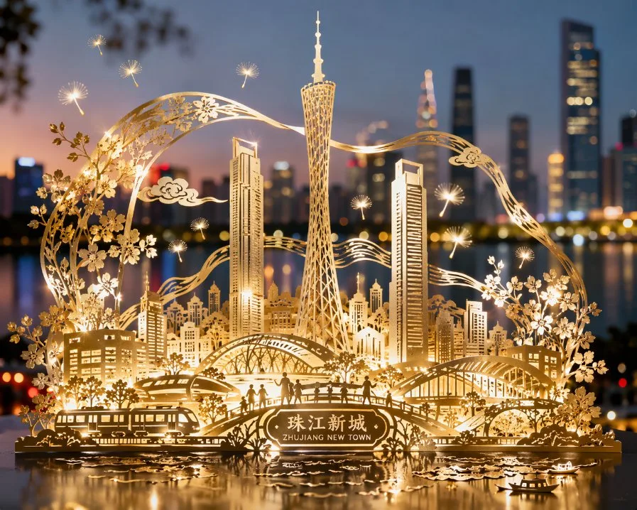 Zhujiang new town paper cut night — After