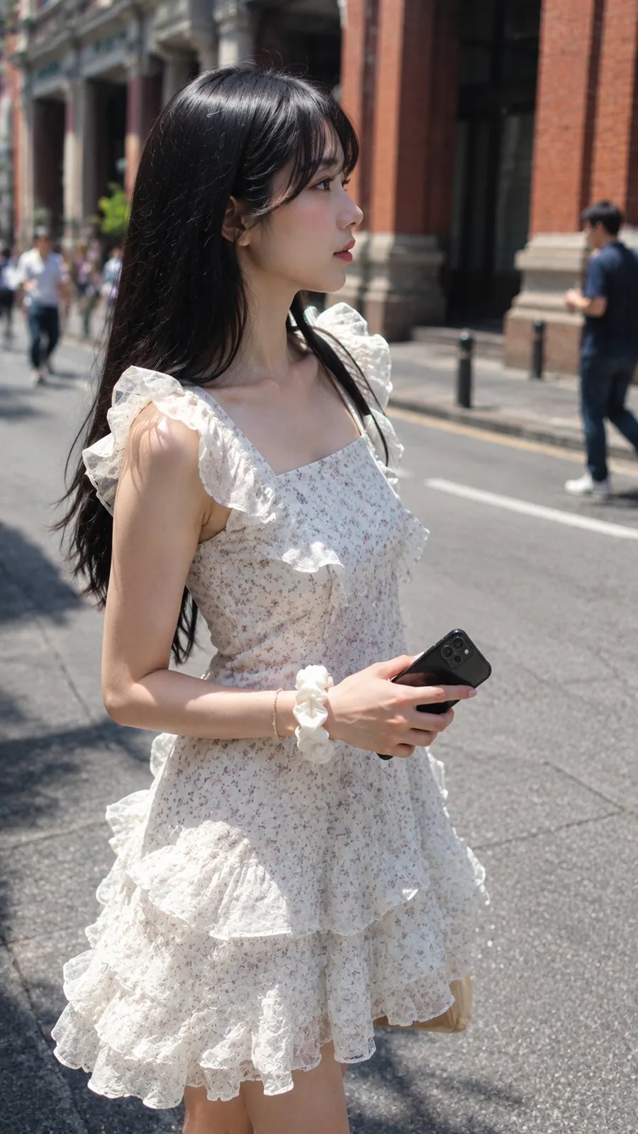 Smartphone candid east asian woman street photography — Sonra