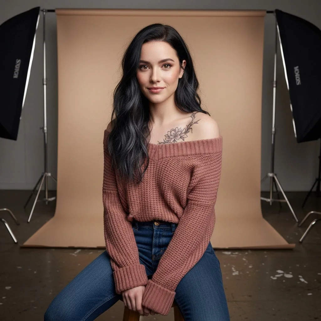 Behind the scenes rose sweater portrait — Sonra