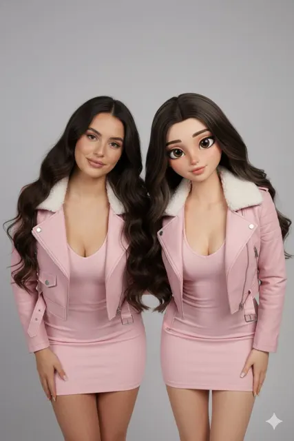 Real vs 3d pink sisters mirror pose