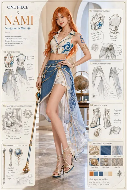 Nami modern high fashion character lookbook poster